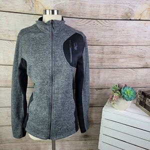 Spyder Men's Gray Fleece‎ Knit Long Sleeve Lined Full Zip Sweater Jacket Size L